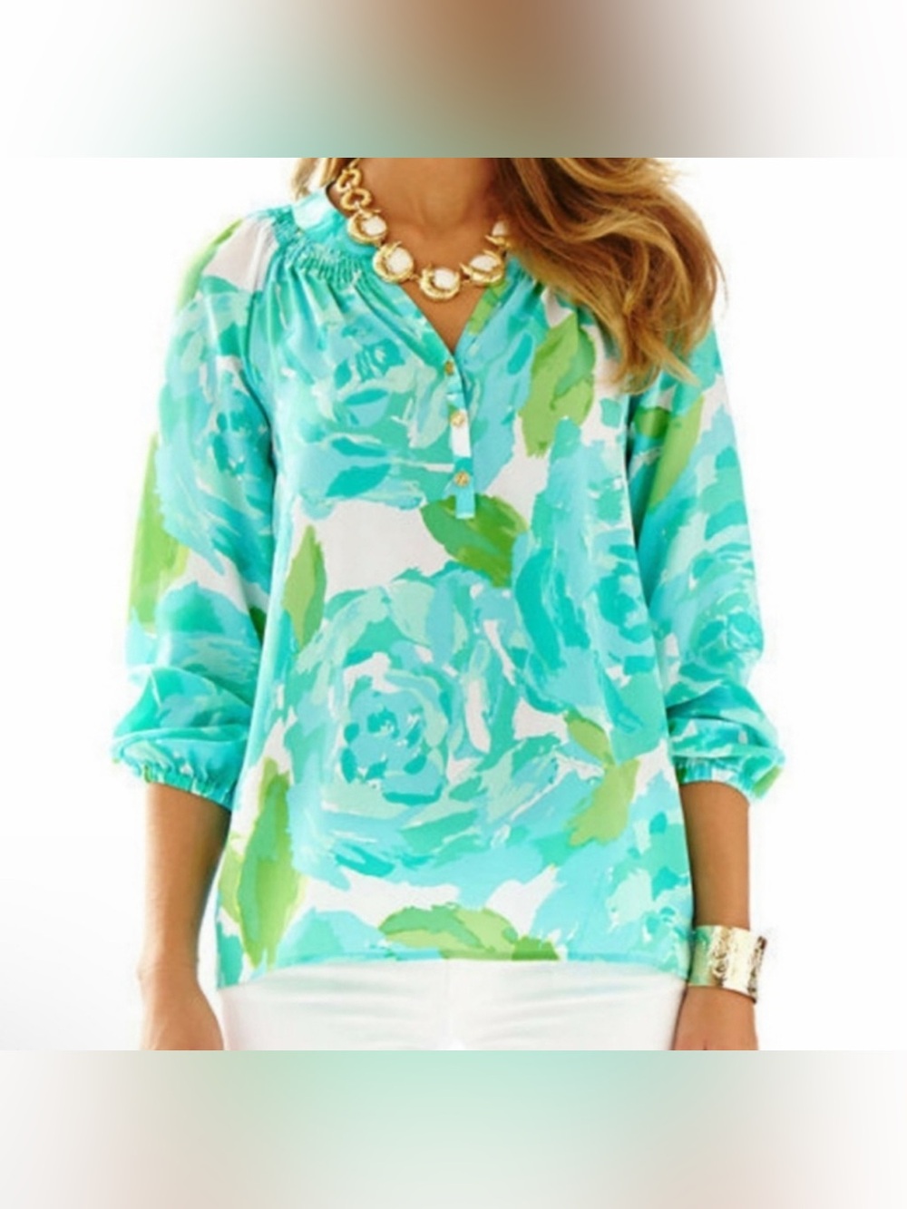 LILLY PULITZER Small Elsa Silk Poolside First Impressions Floral Blouse Exc Cond